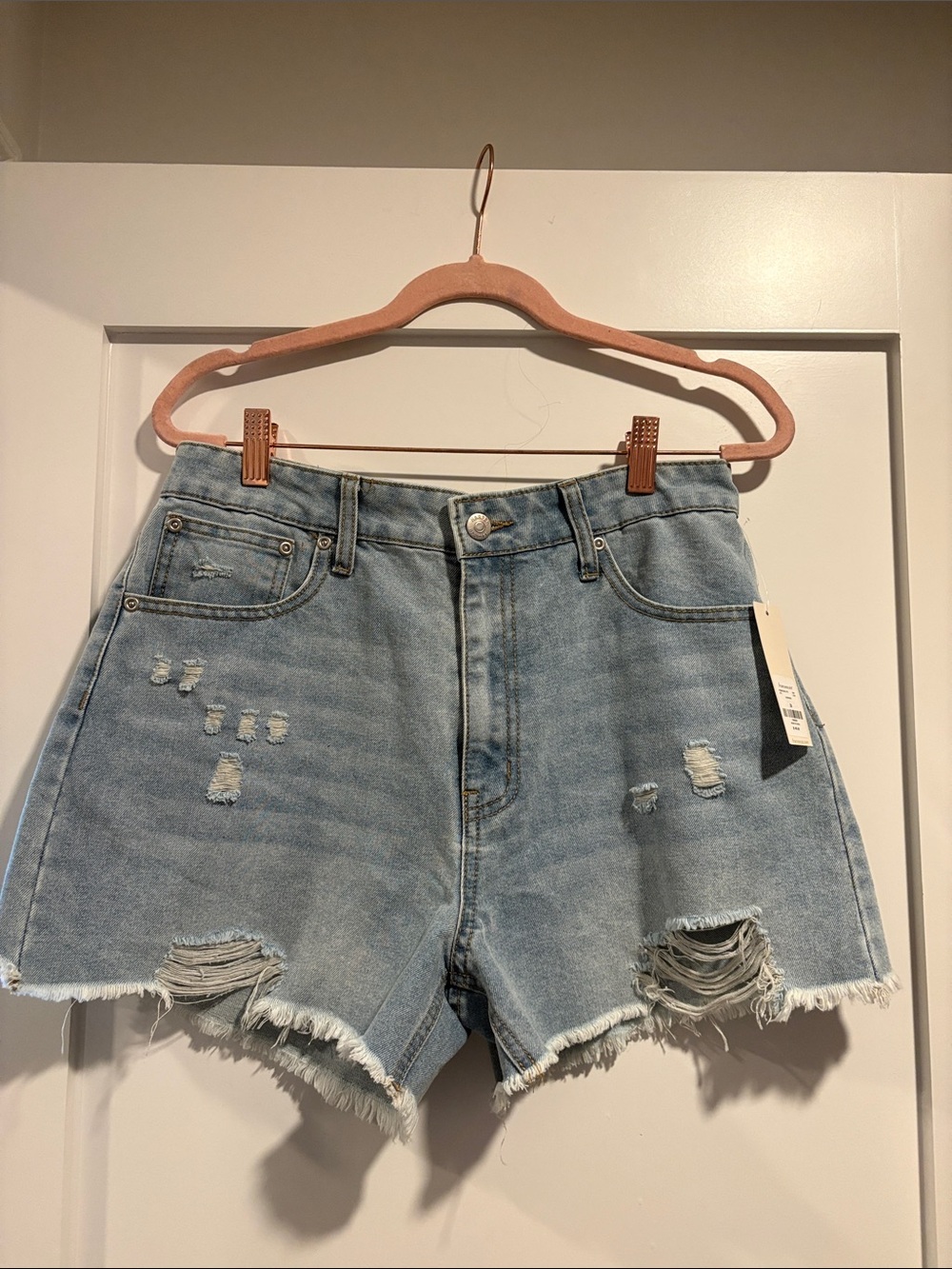 Harper Light Blue Distressed Denim Shorts